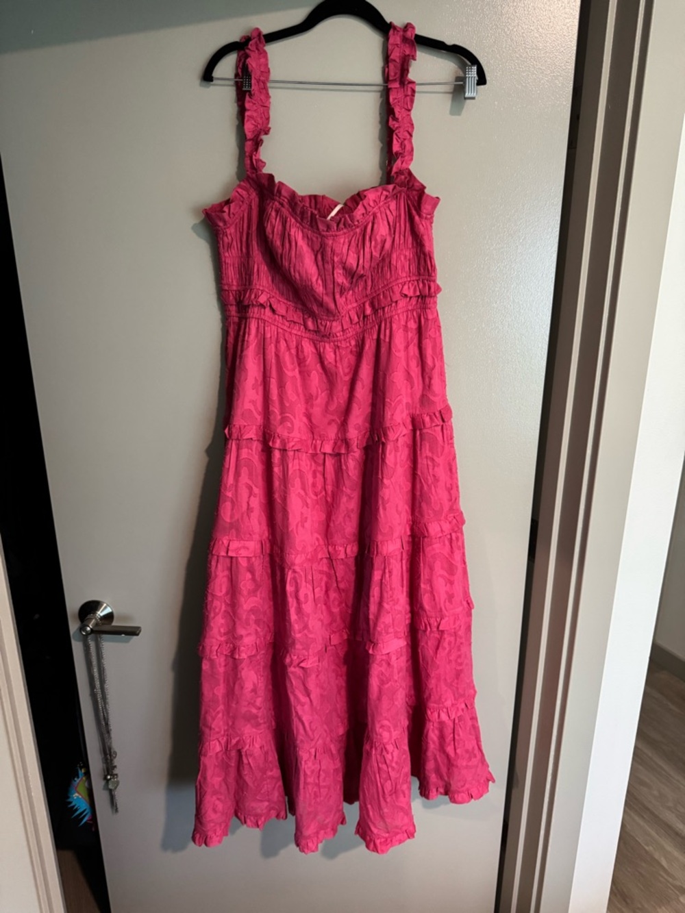 Anthropologie Hot Pink Tiered Ruffled Sundress